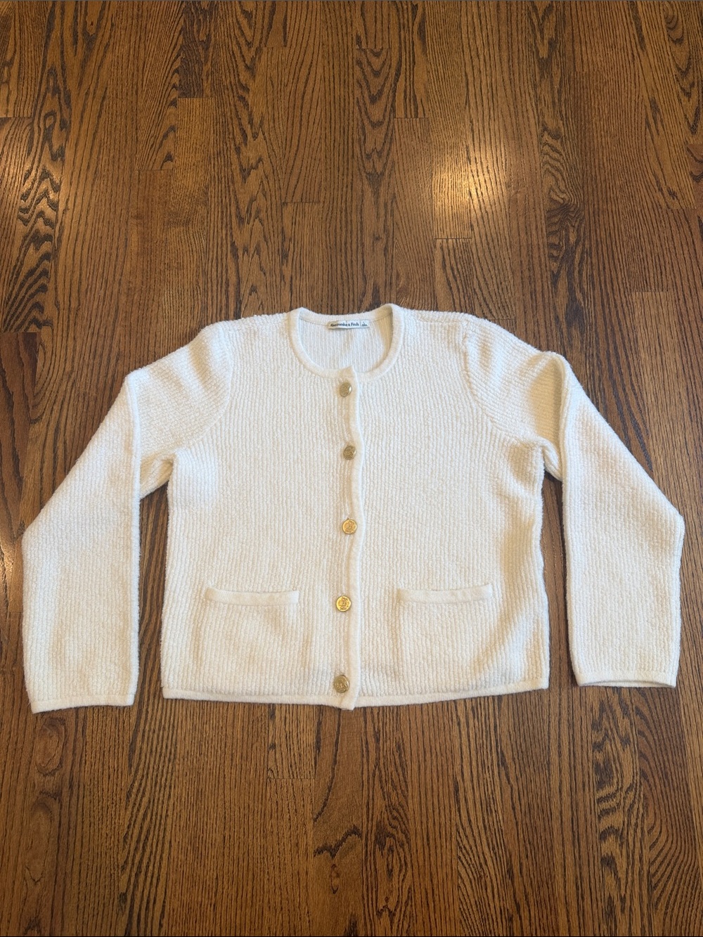 Abercrombie & Fitch White Ivory Gold Button Cardigan Sweater with Pockets L
